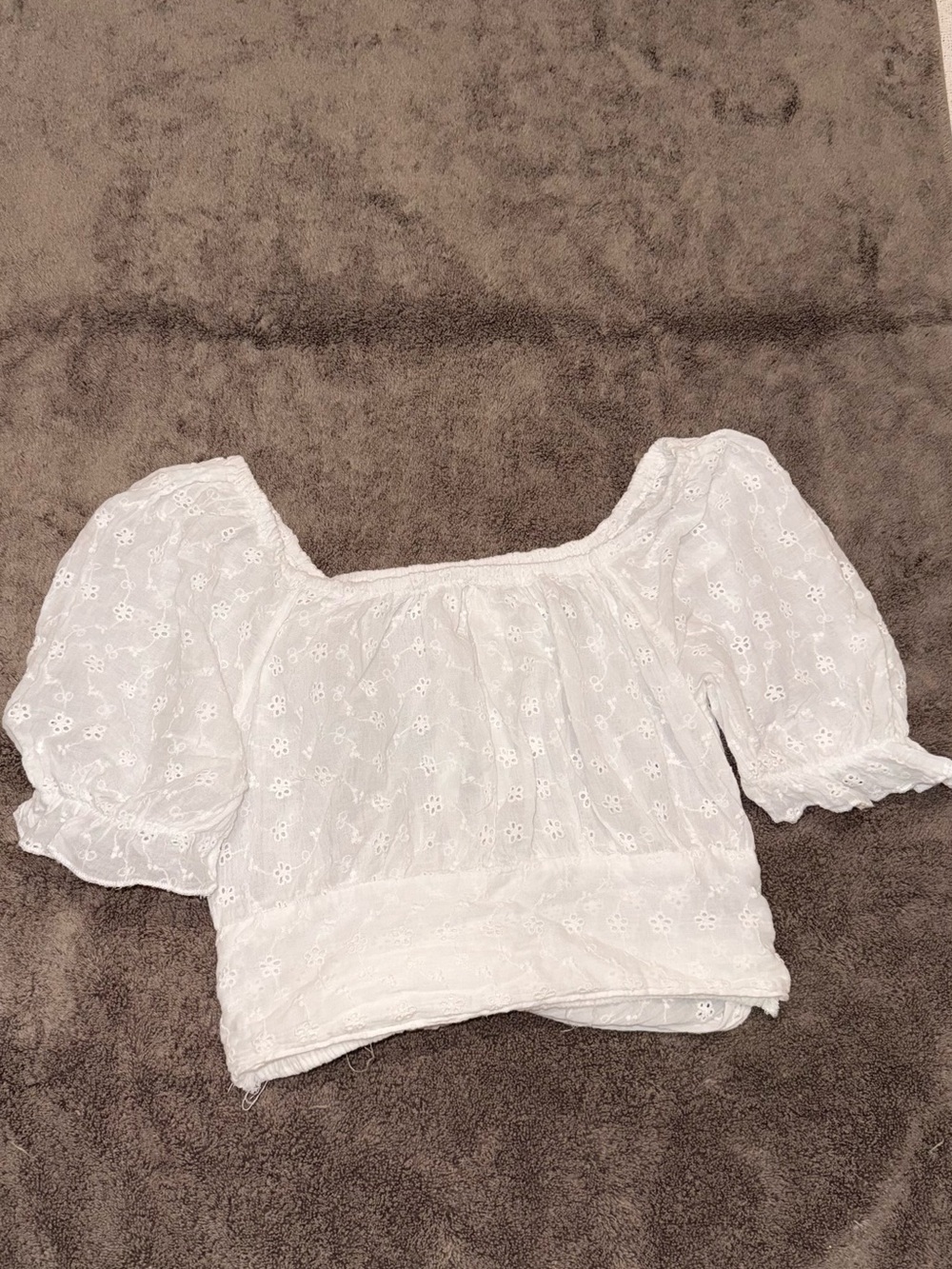 White Eyelet Square-Neck Puff Sleeve Crop Top